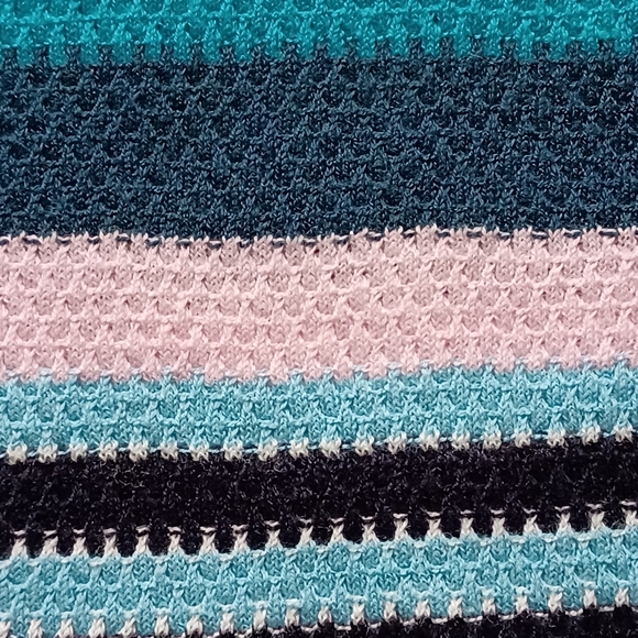 T by Talbots Deep Teal Waffle Knit Stripe Detail Jewel Neck Tunic Sweater - Picture 7 of 12